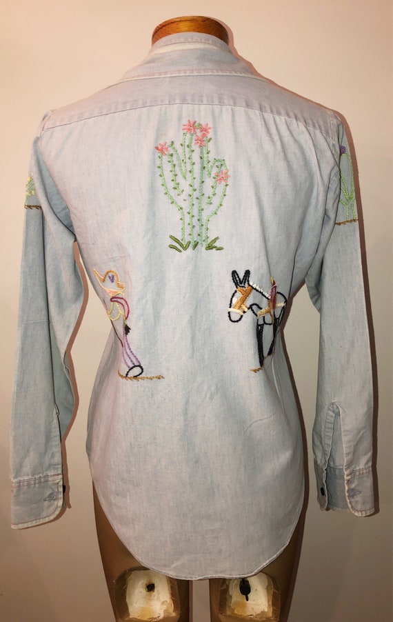 Vintage 1970’s Campus Chambray Shirt With Hand Emb