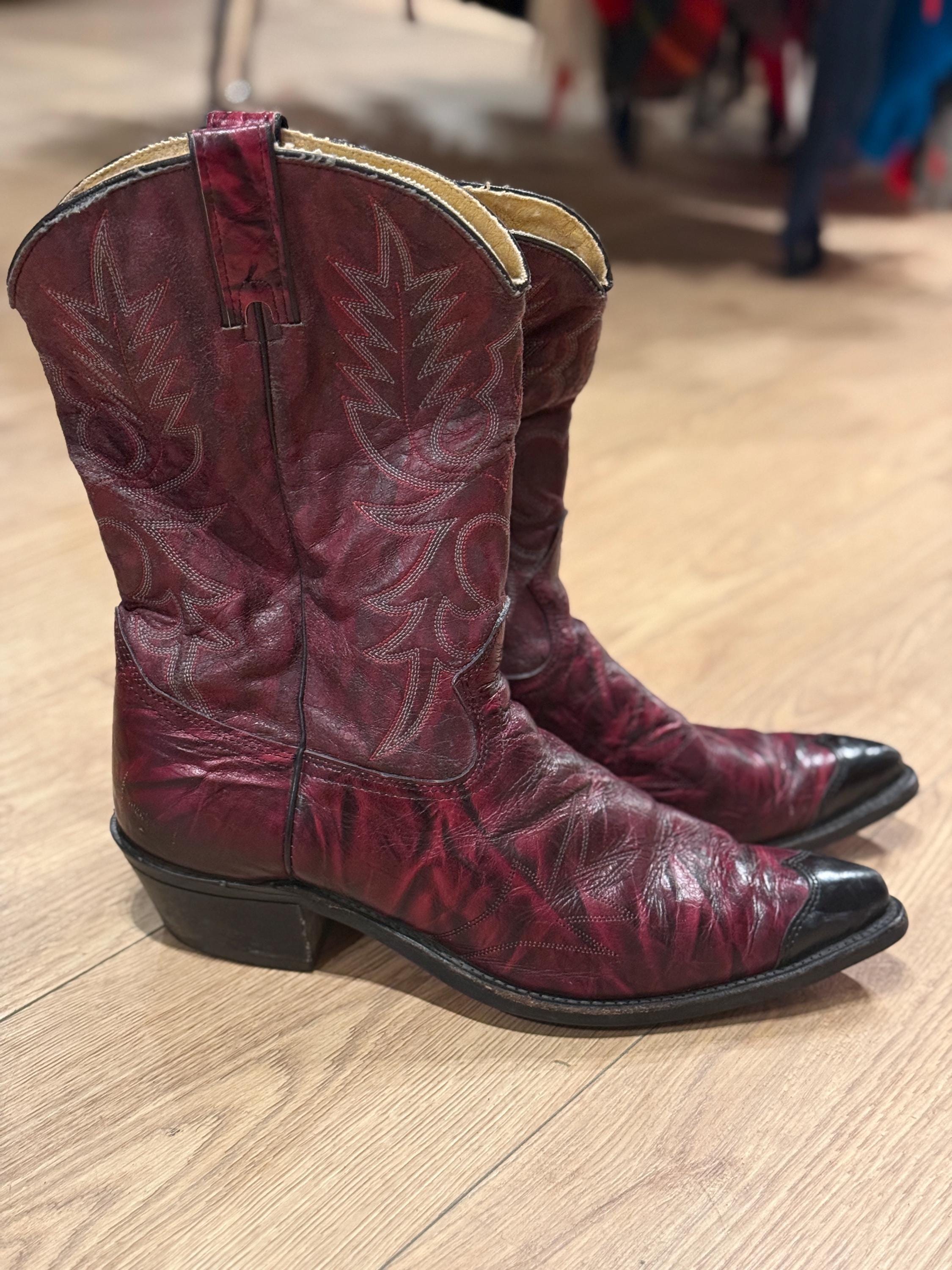 Men's Vintage Wrangler Burgundy Spectator Western Boots - Etsy