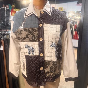 90er Jahre Vintage Safari Patchwork Jacke für Damen