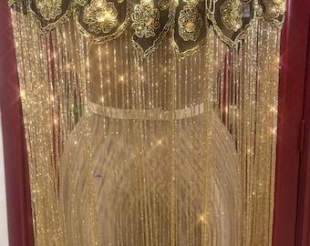 Stunning Gold Sequins Long Fringe Capelet.