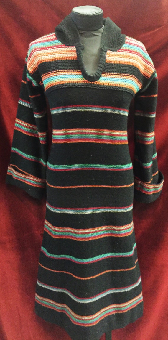 Vintage 1970's Striped Knit Dress With Bell Sleeve