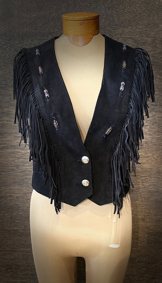 Vintage Black Suede Fringe Vest