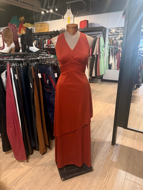 vintage halter dress in store 1970s Maxi Checkered