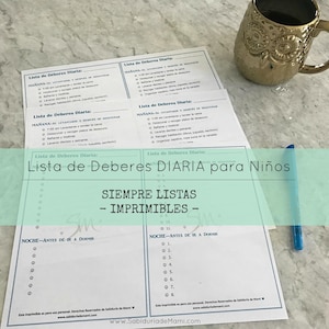 Lista de Deberes para Niños - Descarga Inmediata 5 Archivos PDF - {Tamaño Carta}
