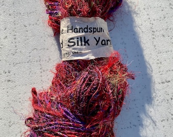 Nepalese Handspun Recycled Silk Yarn, Red Yarn, Destash