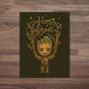 I Am Groot Guardians of the Galaxy Wenskaart | Disney Holiday X-Mas | Geïllustreerde single folded grappige schattige | Enveloppen inbegrepen