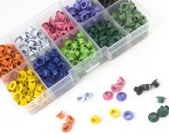 500PCS / 10 Color Grommet Eyelet Box set ,  Hole round Eyelets 4mm inner diameter