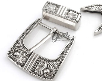 Western Filigree Western Cowboy Buckle - 40mm - Antique Silver Belt Buckle Set