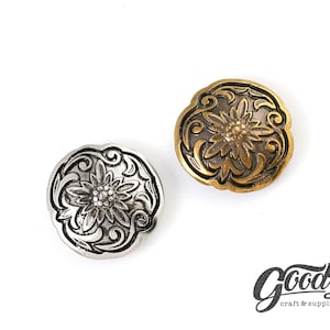 Flower Conchos Button: Vintage Leather Decor (2 Pieces)