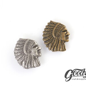 x2Stk Indianerkopf Conchos | Biker Geldbörse cognac | Lederhandwerksconchos | Indianer Nietbesatz | Niethaken