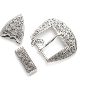 Silver Western Cowboy Belt Buckle Set - 1 1/2", 38mm | Western Floral Belt Buckle Set  | Leather Belt Hardware