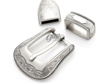 Silver Western Cowboy Belt Buckle Set | 1" - 25mm | Rodeo Vintage Belt Buckle Replacement