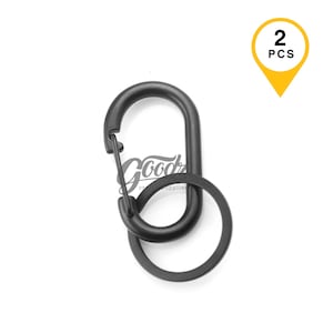 Black Oval Carabiner Keychain with Split Ring | EDC Metal Key Belt Loop Hook (x2Pcs)