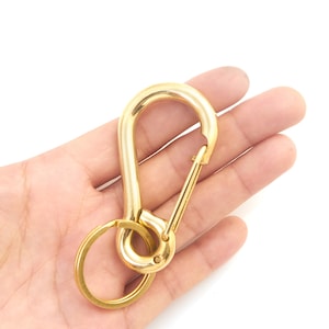 Solid Brass Carabiner Clip: D Shape Spring Gate Clasp, DIY Keychain