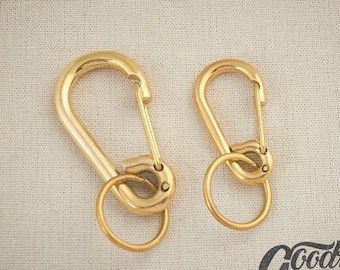 Solid Brass D-Shape Carabiner Clasp / Brass Key Ring Hook / Brass Clasps / Loop Belt Keychain / Heavy Metal