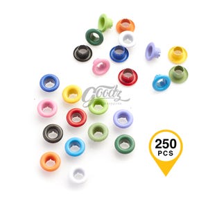 x250Pcs, 4mm Round Colorful Grommet | Leather Craft Eyelet | Eyelet for Tag Label Multiple Colors