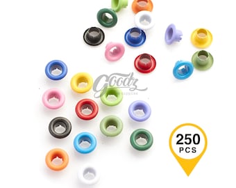 x250Pcs, 4mm Round Colorful Grommet | Leather Craft Eyelet | Eyelet for Tag Label Multiple Colors