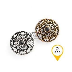 Snidad concho i inhemsk stil - x2 st, 30 mm rund nit, antikmässing och silverton, dekorativ concho i läderväska, bälte, plånbok
