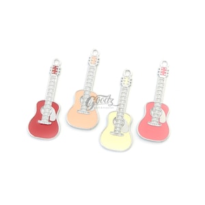 Enamel Acoustic Guitar Charms: Musician Jewelry Pendants (48mm, 4 Pieces