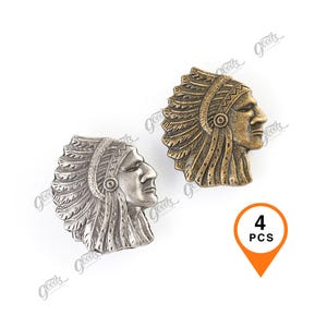 Indian Head Rivet Conchos -  x4Pieces Matte Silver & Antique Brass Color Rivet Studs , Concho for Belt - Bag - Shoes DIY Leather Craft