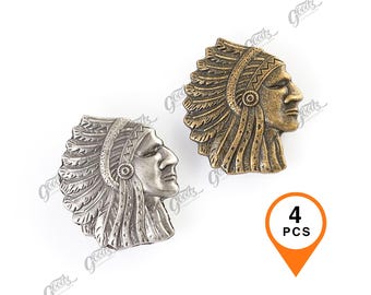 Indian Head Rivet Conchos -  x4Pieces Matte Silver & Antique Brass Color Rivet Studs , Concho for Belt - Bag - Shoes DIY Leather Craft