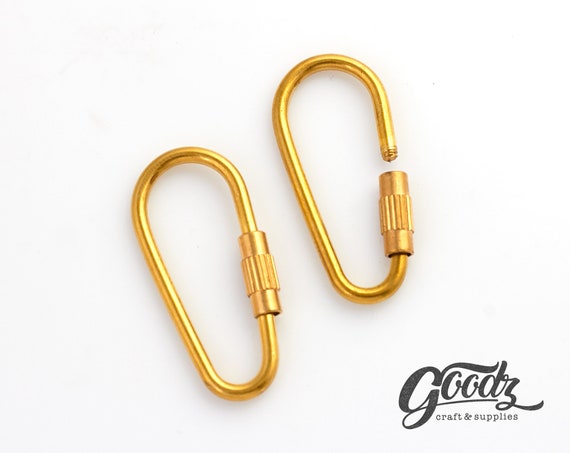 2 Pieces 36mm Mini Screw Lock Brass Carabiner Screw Keychain Tiny Carabiner  Hook 