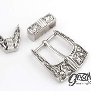 Set of Western Antique Cowboy Belt Buckle | Western Cowboy Buckle | Filigree Buckle | Silver Buckle | Rodeo Buckle.On white background. Product from Goodz Craft Supply.