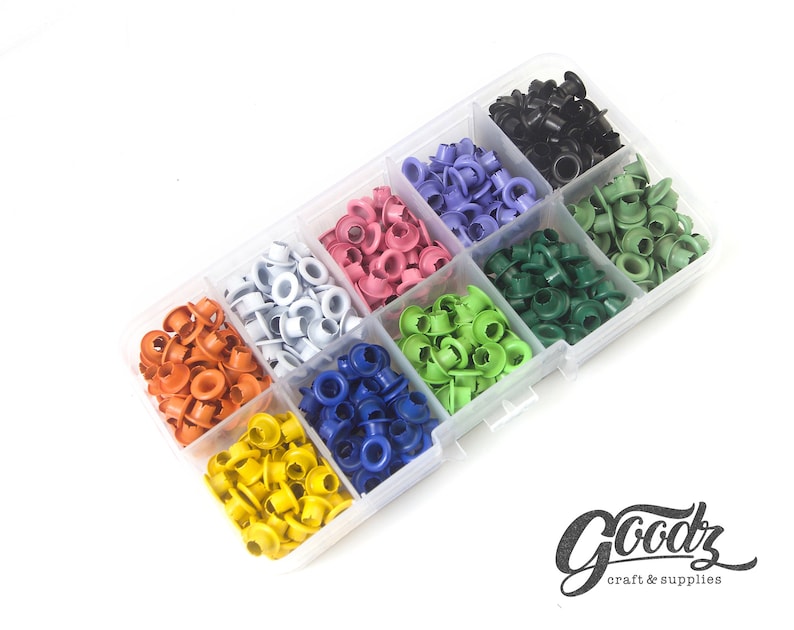 500PCS / 10 Color Grommet Eyelet Box set , Hole round Eyelets 4mm inner diameter image 3