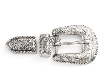 Juego de hebillas plateadas estilo vaquero occidental / Hebilla de repuesto para cinturón de rodeo (1", 2,5 cm)