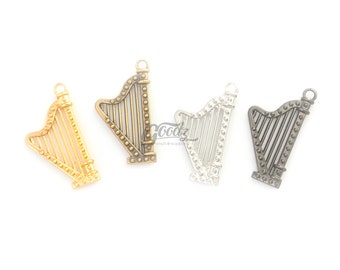 x10 pendentif harpe 39 mm avec breloques instrument de musique | Pendentif musique | de collier |  Porte-clés à breloques