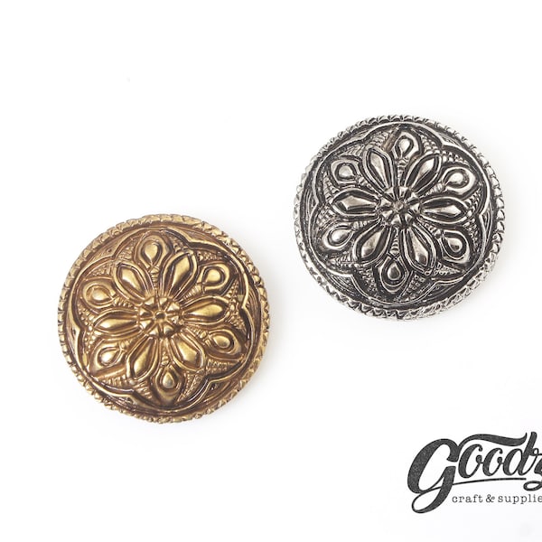 30mm Flower 2D Round Concho | Decorate Concho | Biker Concho | Wallet Concho | Classic Concho