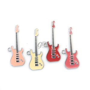 Enamel Guitar Charm Pendants: Musician Jewelry Making (48mm, 4 Pieces