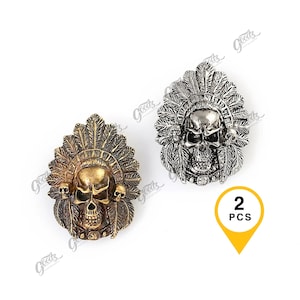 Totenkopf Indianer Kopf Concho, Set 2Stk | Gürtel, Tasche, Geldbörse Western Concho | Leder Handwerk Zubehör