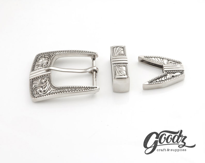 Set of Western Antique Cowboy Belt Buckle | Western Cowboy Buckle | Filigree Buckle | Silver Buckle | Rodeo Buckle.On white background. Product from Goodz Craft Supply.