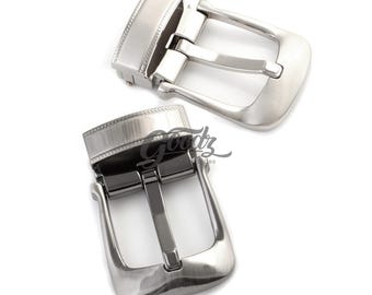Fibbia per cintura retrò da uomo con morsetto, 34 mm / Argento lucido - Fibbia di ricambio con clip color canna di fucile