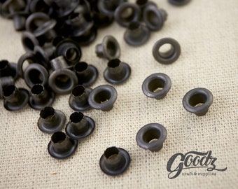 200Pieces  MATTE Black Hole round Eyelets 4 mm / Matte Eyelet / Small Grommet