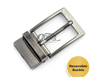 Polished Reversible Clip OnBelt Buckle, 35mm , 1-3/8”  | Gunmetal Buckle | Replacement Buckle | Men's Belt Buckle
