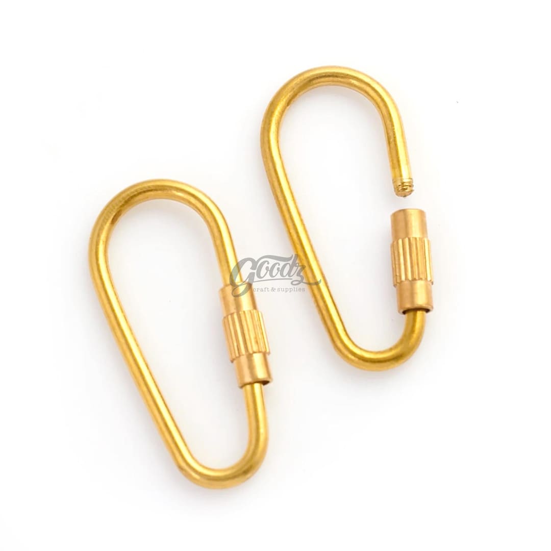 X2pcs, 36mm Raw Brass Tiny Screw Lock D - Shape Carabiner