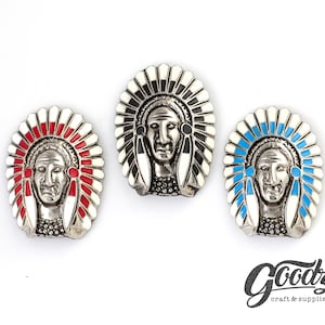 Conchos de style autochtone | Conception de tête de chef indien | Artisanat du cuir - Motard - Portefeuille Concho