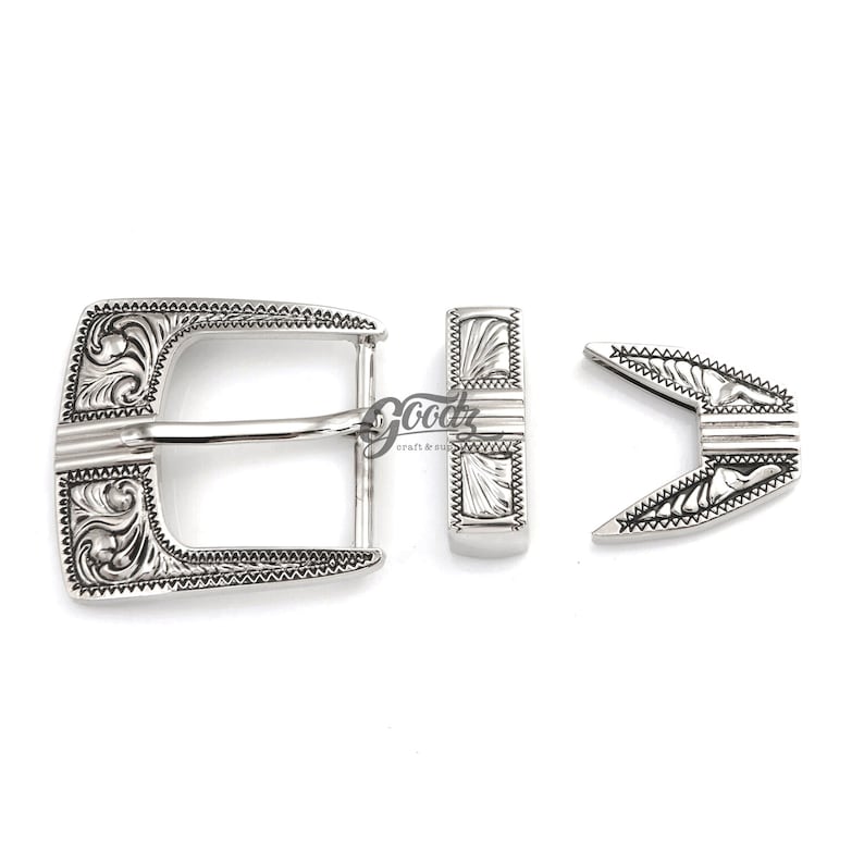 Set of Western Antique Cowboy Belt Buckle | Western Cowboy Buckle | Filigree Buckle | Silver Buckle | Rodeo Buckle.On white background. Product from Goodz Craft Supply.