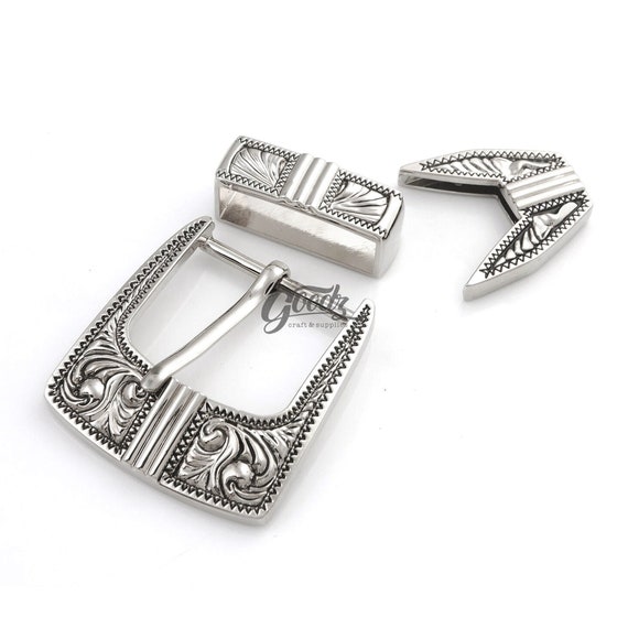 Western Filigree Western Cowboy Buckle - 40mm - Antique Silver Belt Buckle Set