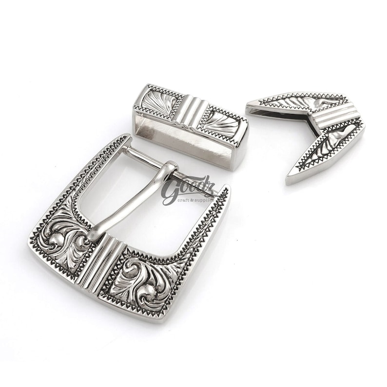 Set of Western Antique Cowboy Belt Buckle | Western Cowboy Buckle | Filigree Buckle | Silver Buckle | Rodeo Buckle.On white background. Product from Goodz Craft Supply.