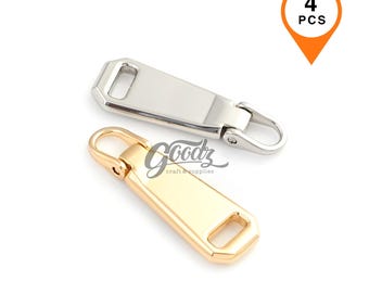 Metalen vervangende ritstrekker schuiflipje, x4 stuks, lengte 38 mm | Ritsbedel voor tassen en jacks