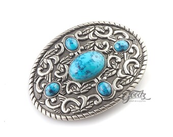 Western Cowboy Turquoise Belt Buckle | Oval Cowboy Western Rodeo Belt Buckle