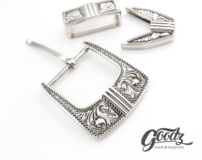 Set of Western Antique Cowboy Belt Buckle | Western Cowboy Buckle | Filigree Buckle | Silver Buckle | Rodeo Buckle.On white background. Product from Goodz Craft Supply.