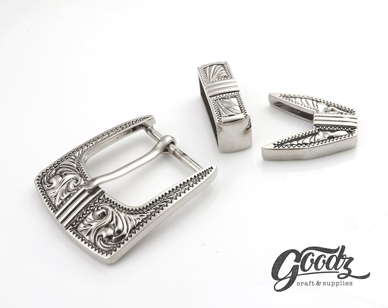 Set of Western Antique Cowboy Belt Buckle | Western Cowboy Buckle | Filigree Buckle | Silver Buckle | Rodeo Buckle.On white background. Product from Goodz Craft Supply.