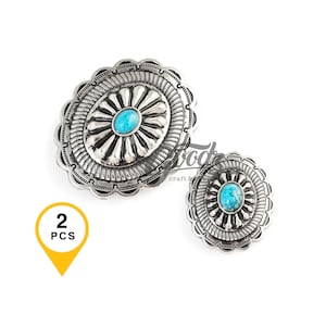 Conchos vintage azul turquesa: decoración artesanal de cuero (2 piezas)