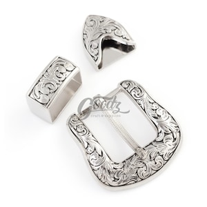 1&quot;,25mm Silver Western Cowboy Buckle Set | Western Rodeo Cowboy Belt Replacement   | Engraved  Belt Buckle, Loop & Tip
