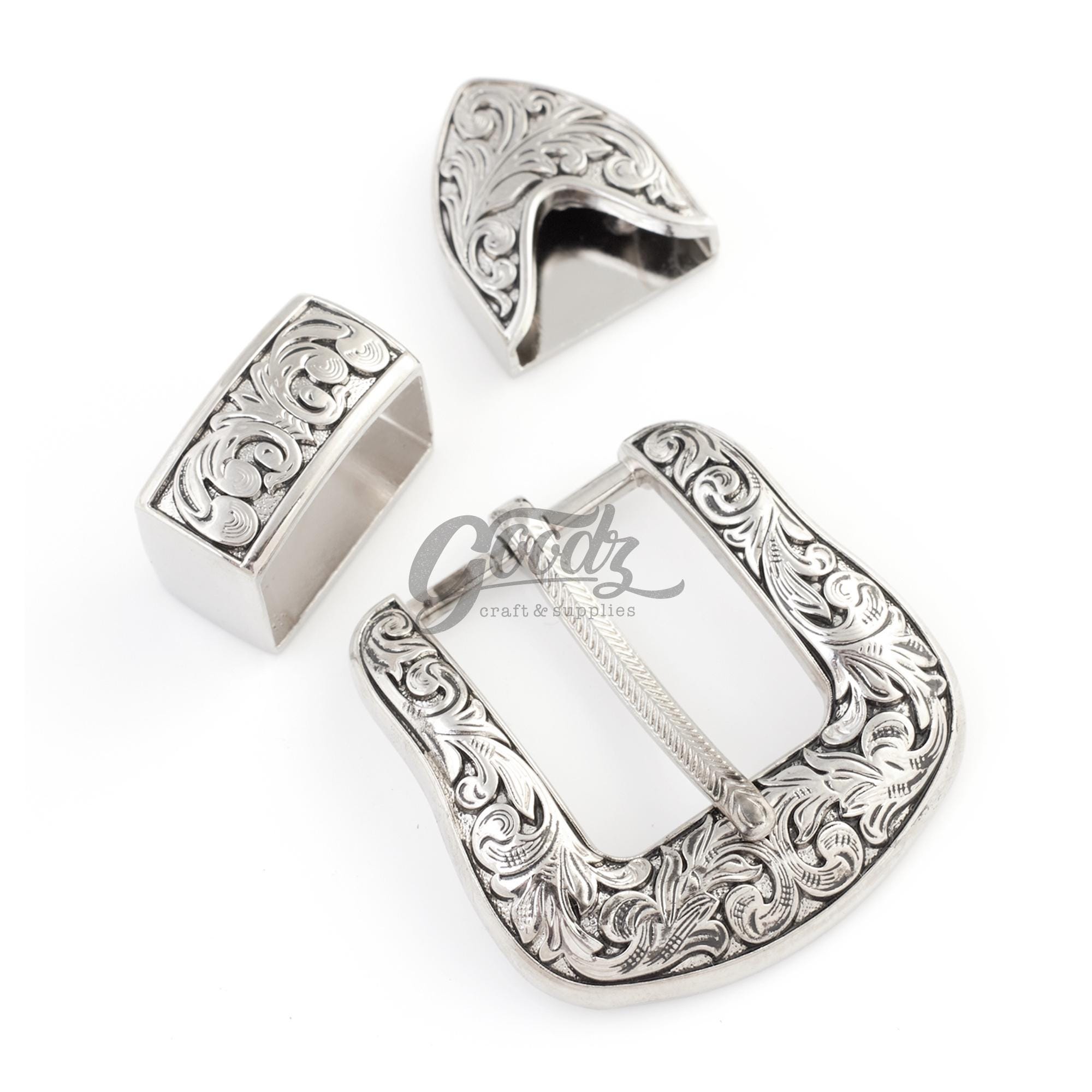 1",25mm Silver Western Cowboy Buckle Set | Western Rodeo Cowboy Belt Replacement   | Engraved  Belt Buckle, Loop & Tip