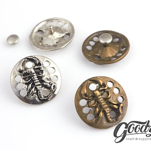 10 Antique Brass Scorpion Rivets: 21mm Leather Stud Buttons
